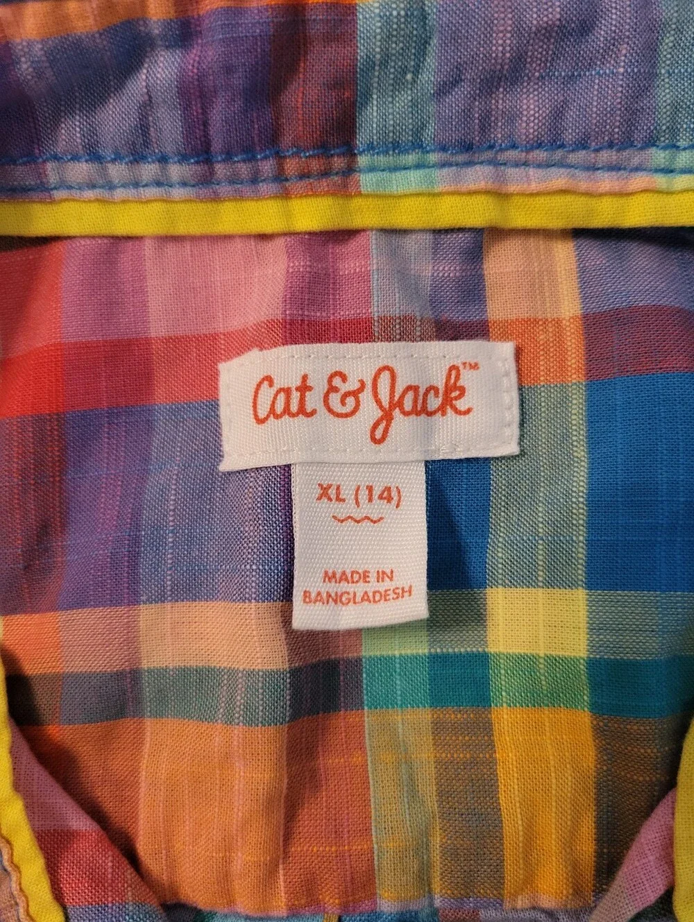 Cat & Jack 100% Cotton Plaid Button Up Boys Size XL (14)